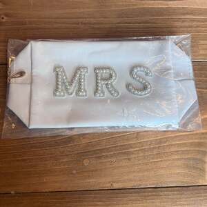 NEW “Mrs” Nylon Pearl Letter Cosmetic Bag, Waterproof Travel Portable Bling